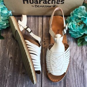 BEARPAW Gloria White Leather Sandals 10M